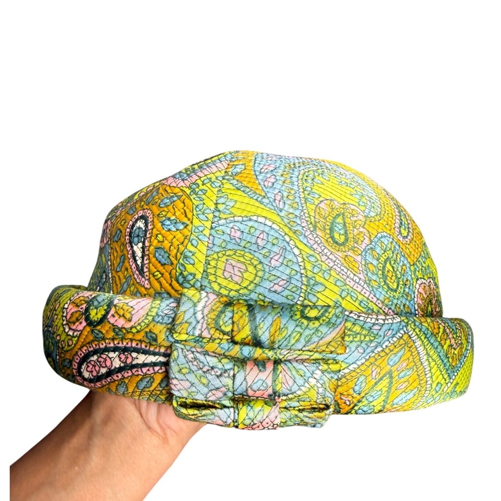 Vintage 60s Paisley Pillbox Hat Green Blue Pink Union Made Bow Detail Retro Mod